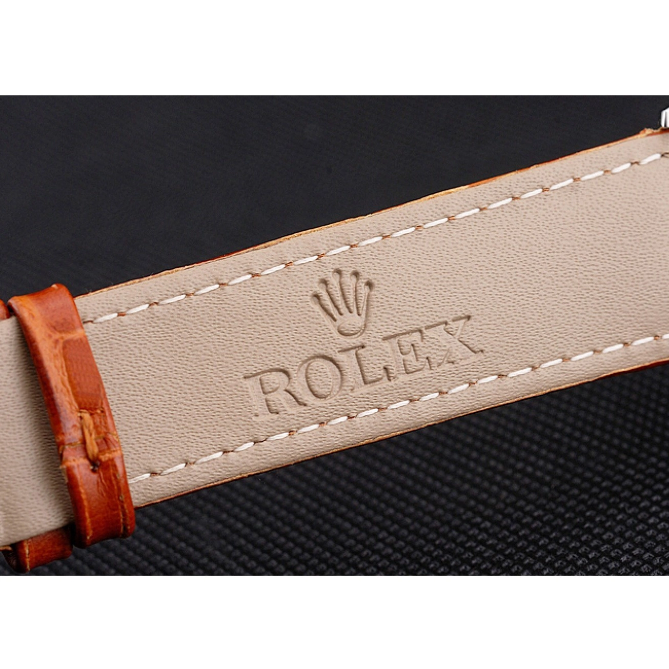Aaa replica watch Leather Dial Datejust Blue Case Steel Swiss Stainless Light Brown Strap Rolex 0719
